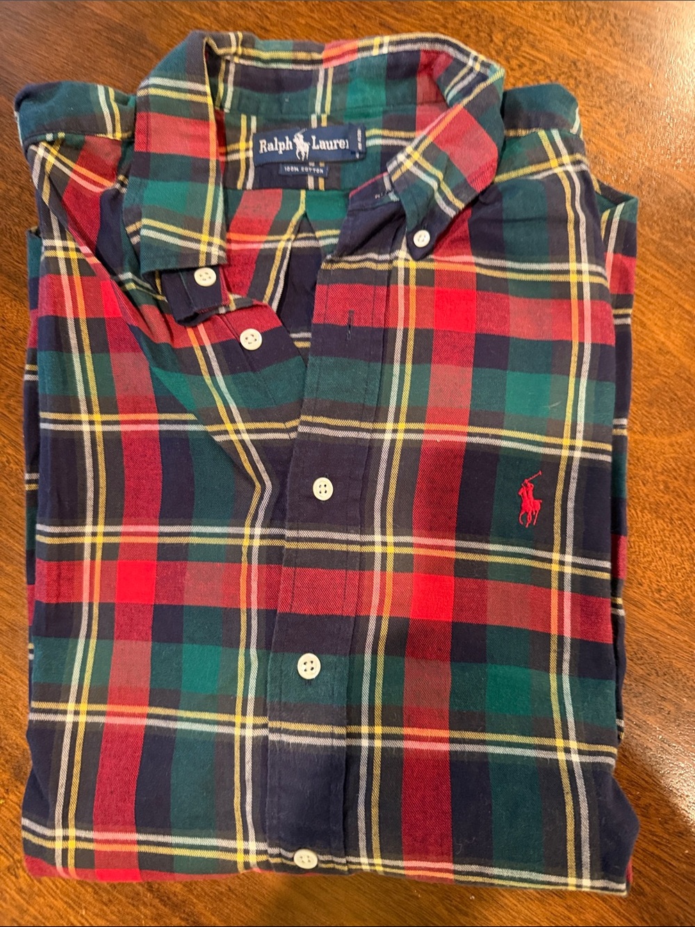 Ralph Lauren Boys Navy, Red & Green Plaid Button-Down Shirt